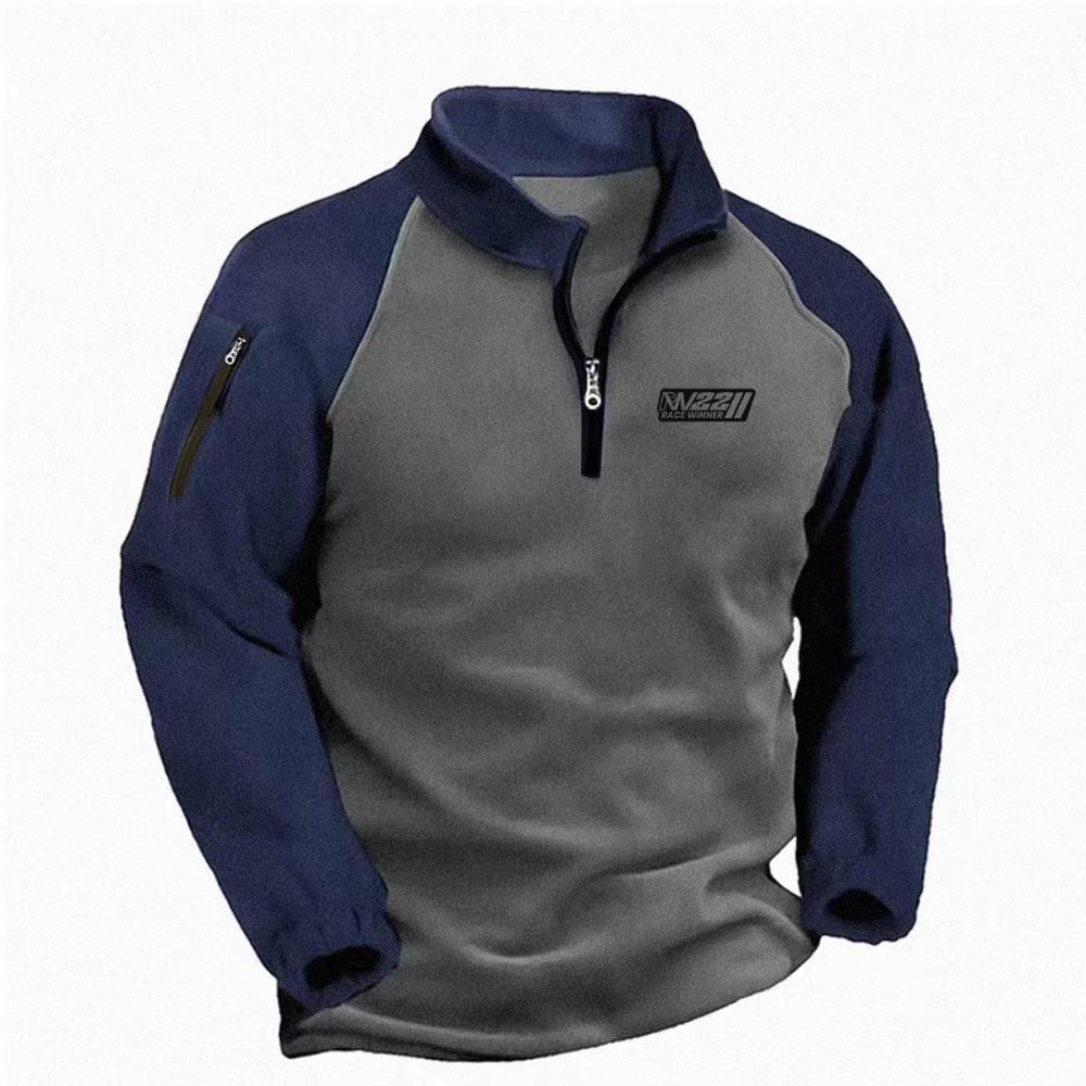 Men's Fleece Warm V-neck Zipper Sweatshirt  Outdoor Sports Coats Pullover Men's Casual Outwear