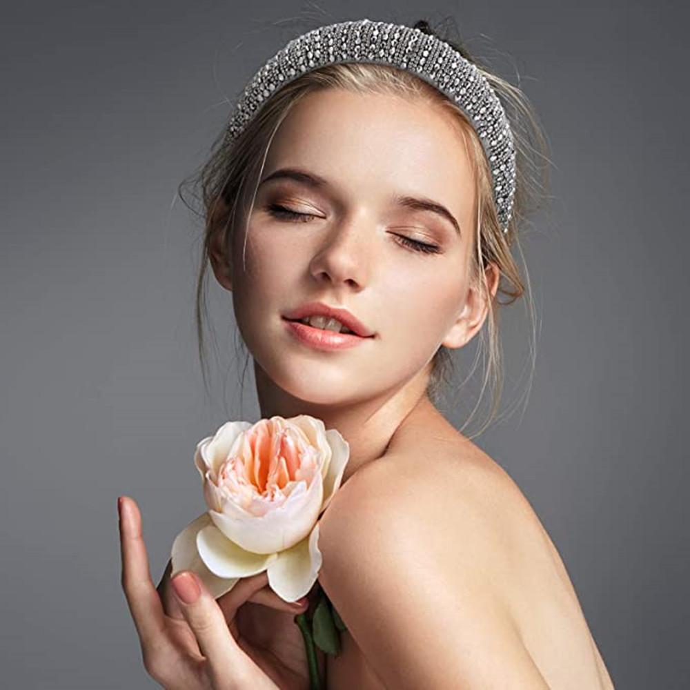 Baroque Rhinestone Headband Crystal Padded Hair Band Glittering Hair Accessories for Women Girls