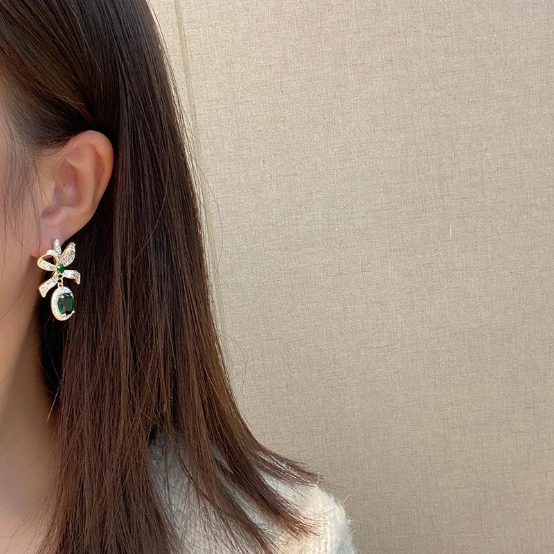 Princess Pink Zircon Temperament Earrings Bow Earrings Candy Earrings Ear Accessories Women