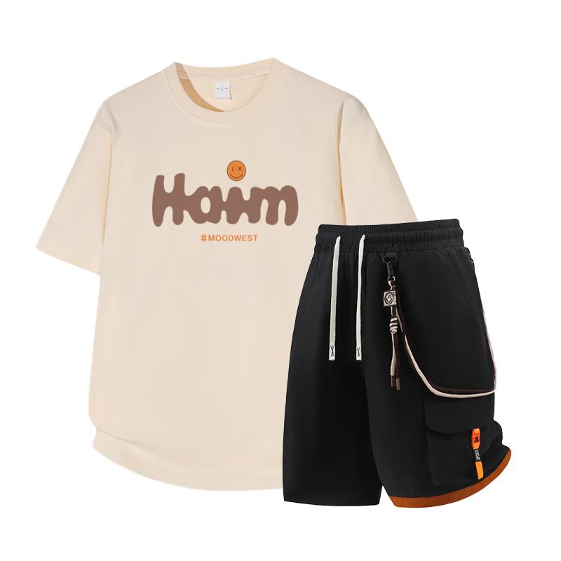 Dmo Men's Short Sleeved Set Summer Short Sleeved Slim Fit Upper Garment Men's Two-piece Set