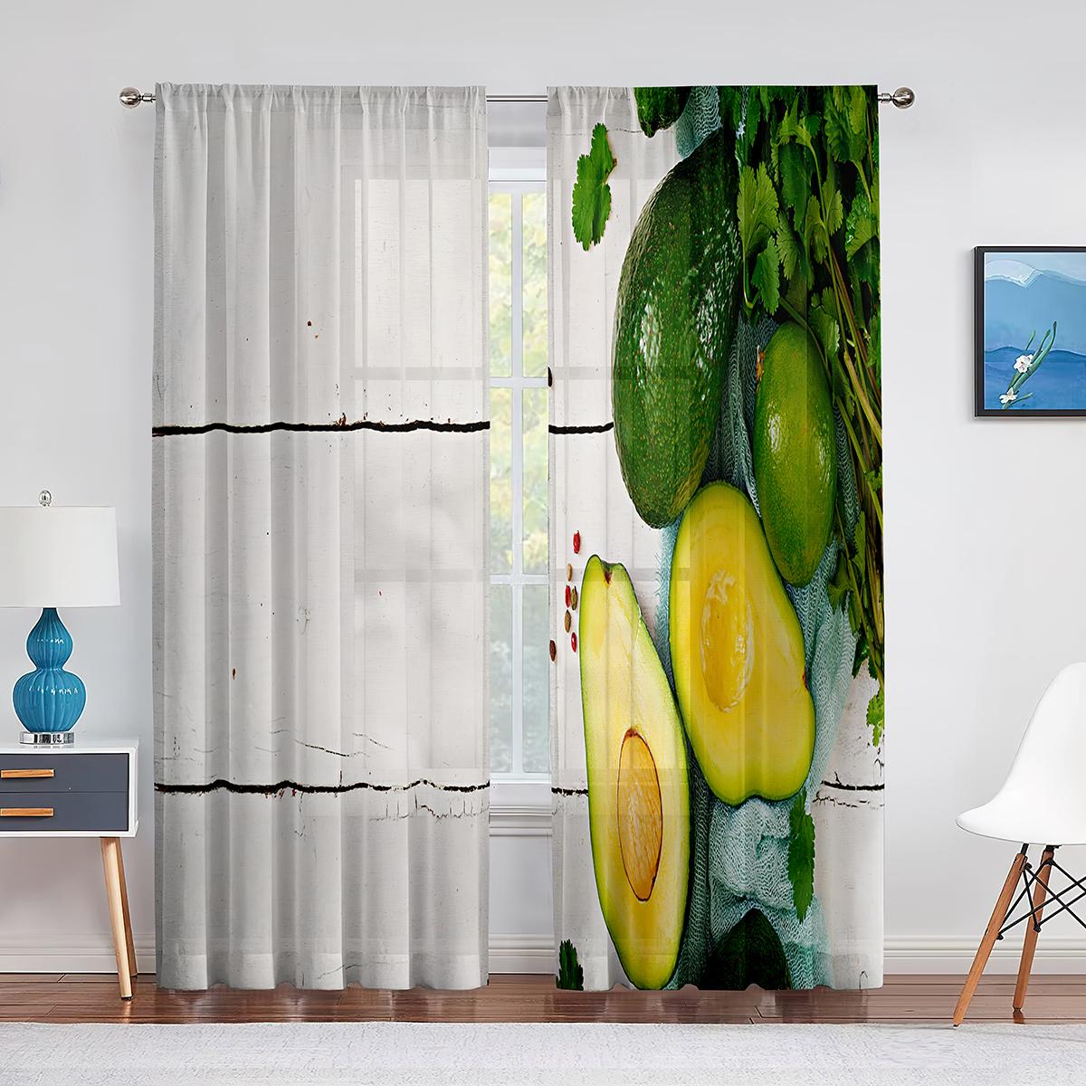 Авокадо Фрукты Овощи Белые Желтые Тюль Шторы для Гостиной Спальни Кухни Декор Шифон — фото 8