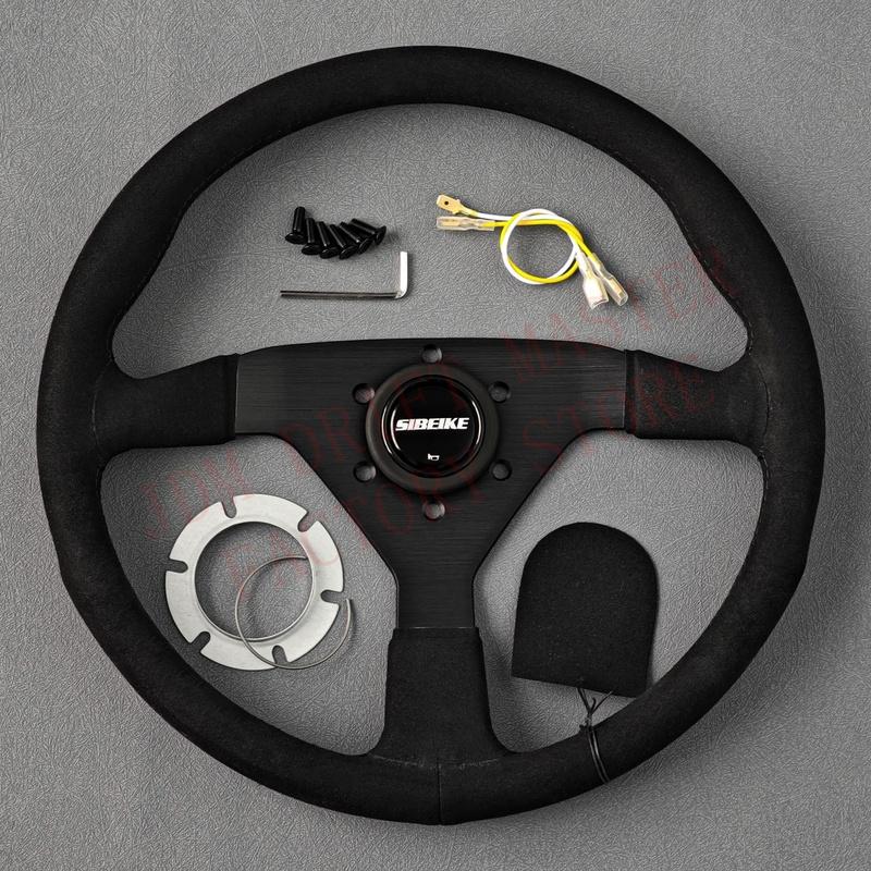 SIBEIKE JDM Montecarlo Black Suede Leather Steering Wheel Sim Racing Sport Steering Wheel