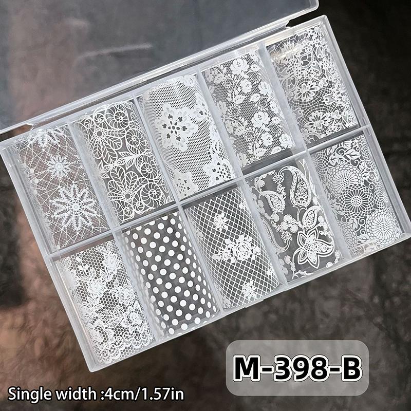1/10 Rotolo Elegante Bianco Nero Pizzo Fiore Unghie Foil da Trasferimento Fantasia Retrò Floreale Cielo Stellato Carta Adesiva Manicure Accessori