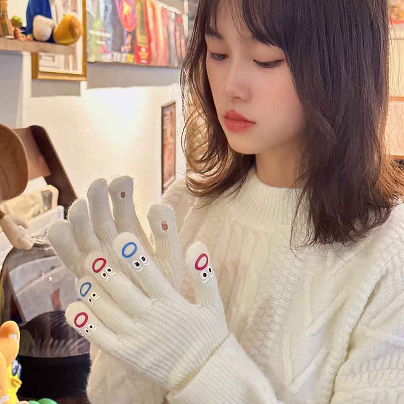 Luochi Cute Cartoon Wool Fingerless Touchscreen Gloves for Women - Korean Winter Style