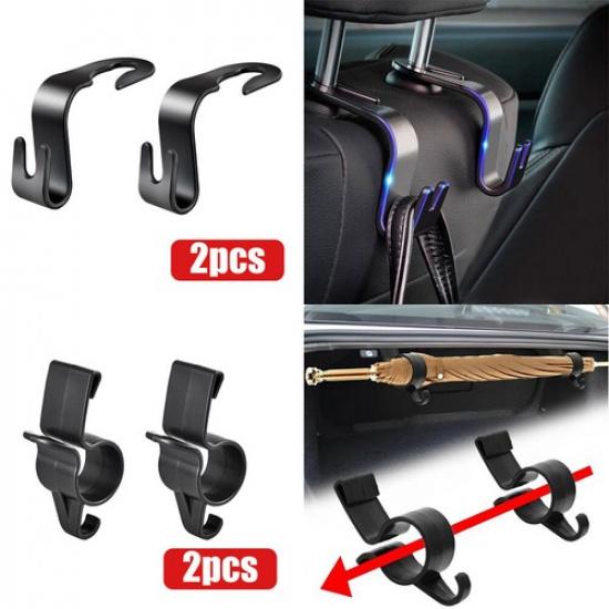 Car Seat Back Hook Hanger Holder + Trunk Umbrella Hook Clip Fastener Accessories