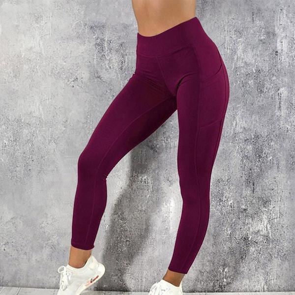 Women's Slim Athletic Leggings with Pockets High Waisted Skinny Fitness Yoga Pant Gym Tights Running Pant
