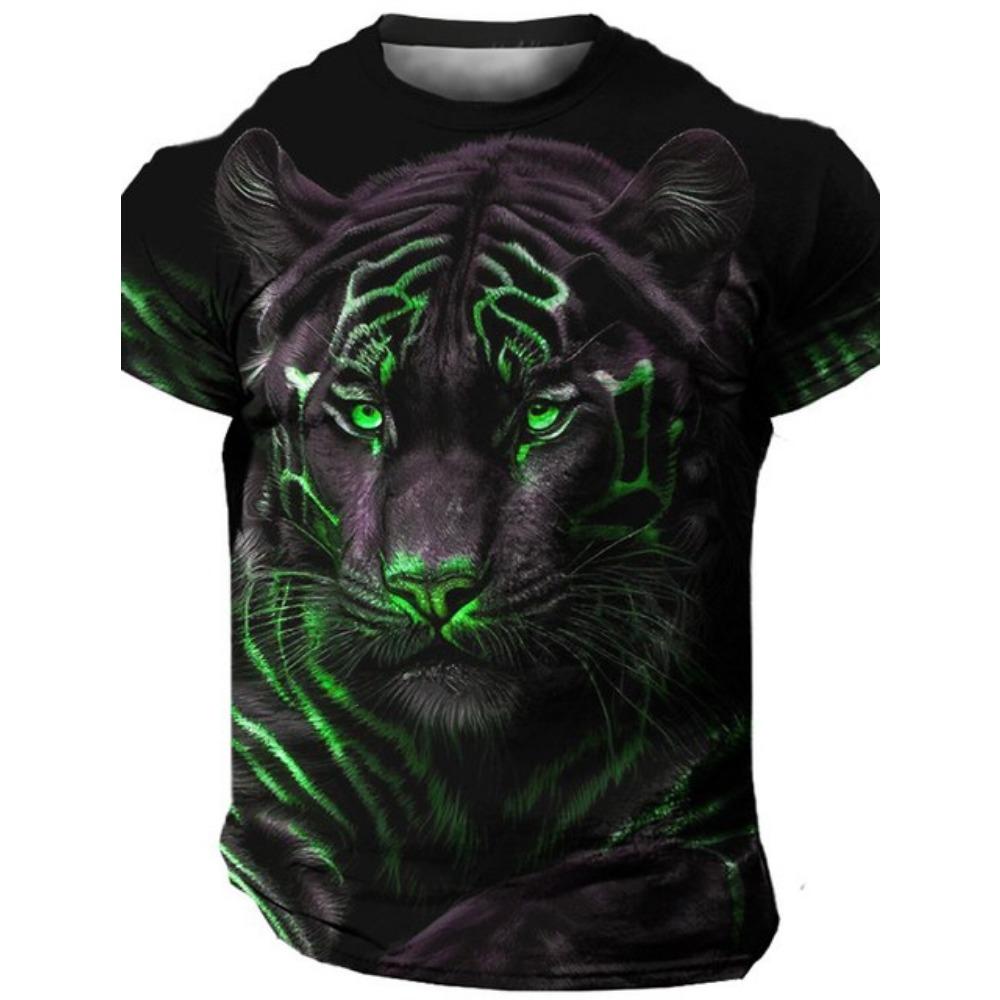 Pánské tričko Tygří 3D potisk Tričko Harajuku Letní tričko O-výstřih Vzor blesku a leoparda Krátký rukáv Top Nadměrné oblečení