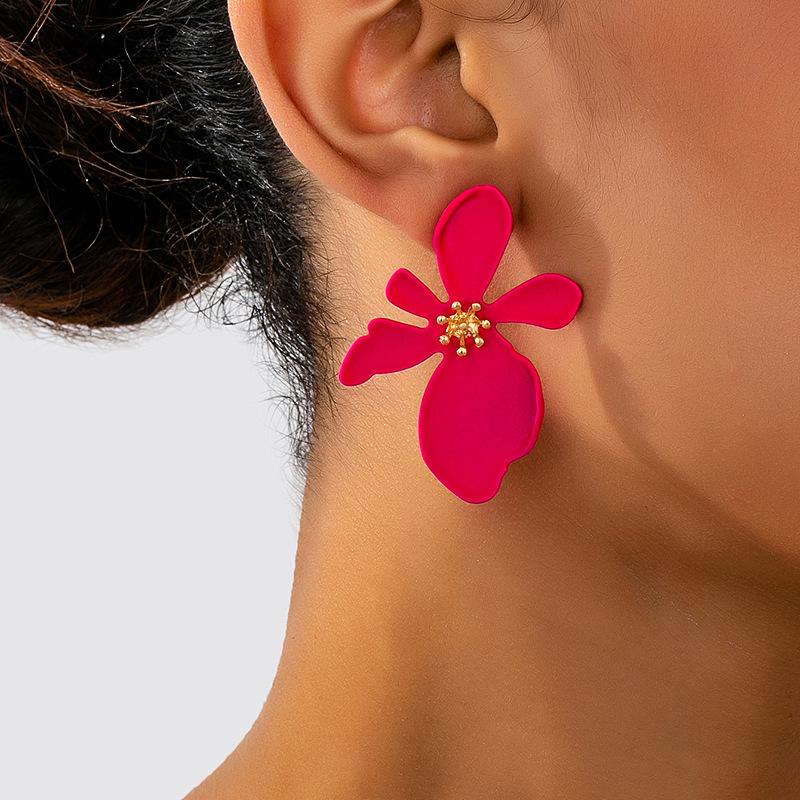 Fashion Elegant Matte Colorful Flower Stud Earrings for Women Vintage Floral Earring Statement Jewelry Accessories Vacation Gift