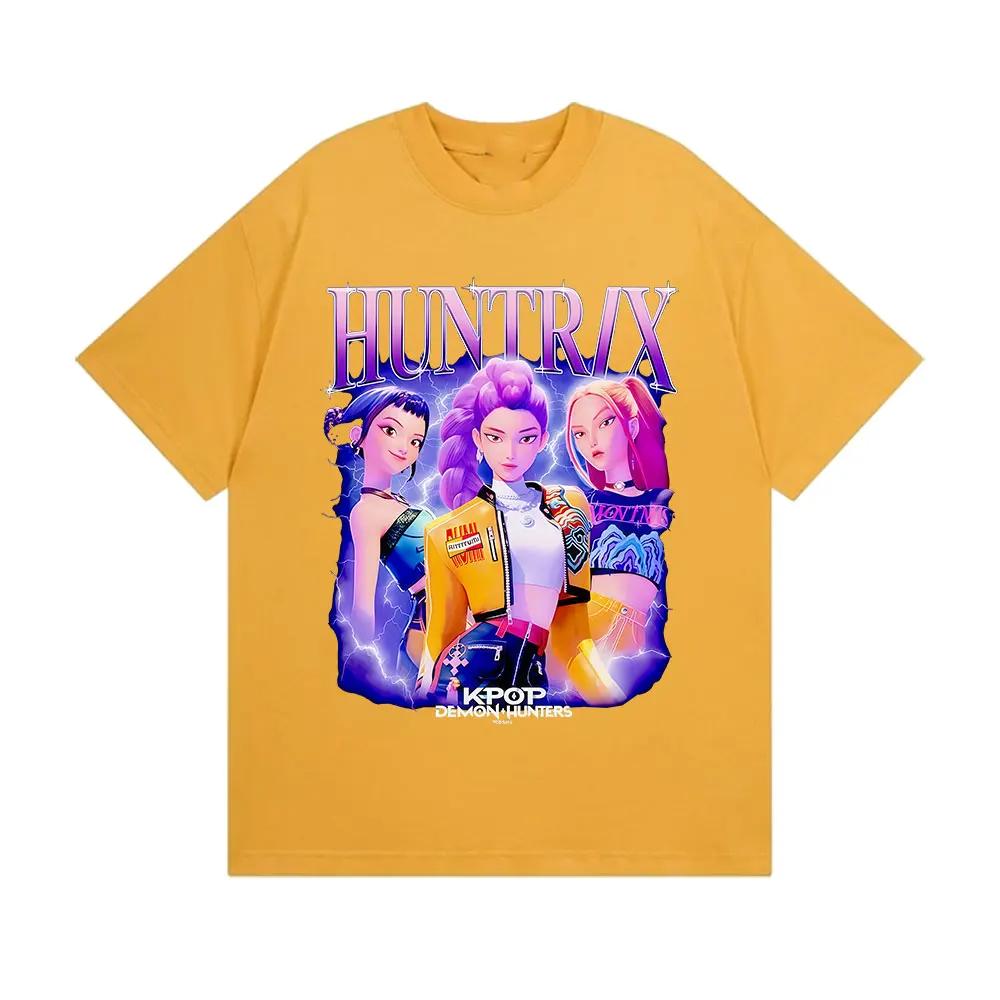 Hot Huntrix Kpop Demon Hunters Movie Graphics Print T-Shirt Men Women High-street Harajuku Fashion Loose Casual Oversized Top Cotton Summer New Tee