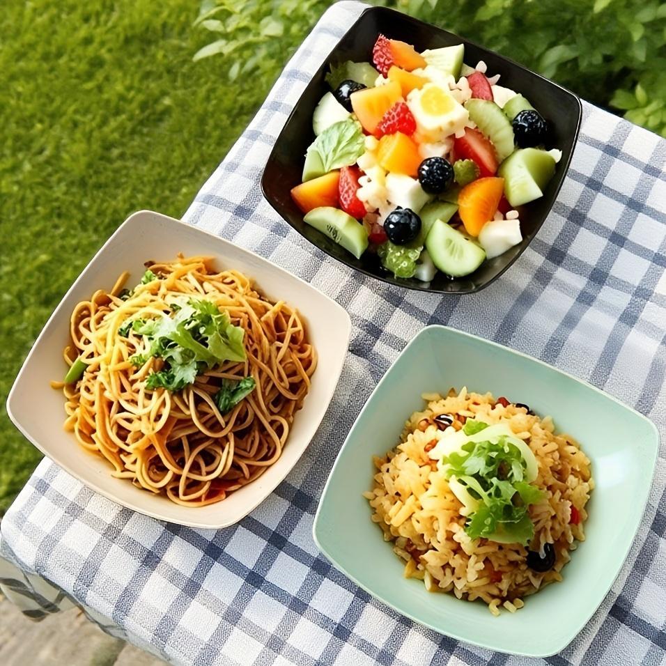 4pcs Plastic Soup Bowls Set, Square Dinner Plates for Home Use, Western Salad Plate, Cold Noodle Bowl, Casual Style