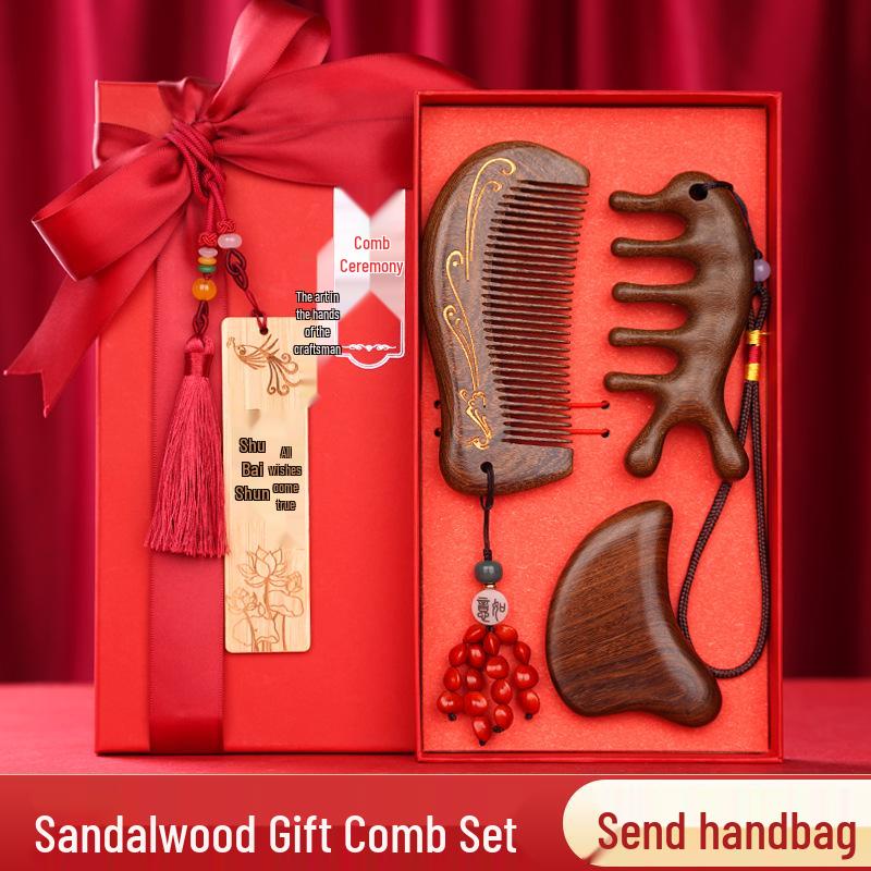 

Сандалове дерево Висококласний дерев яний випрямляючий гребінь Подарункова коробка для жінок та мами