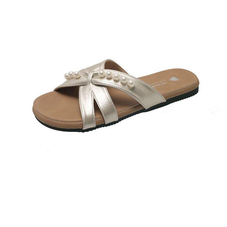 

2025 new summer wear flat-bottomed fashion bright diamond lazy beach shoes go out cool slippers women s summer one-word slippers 40