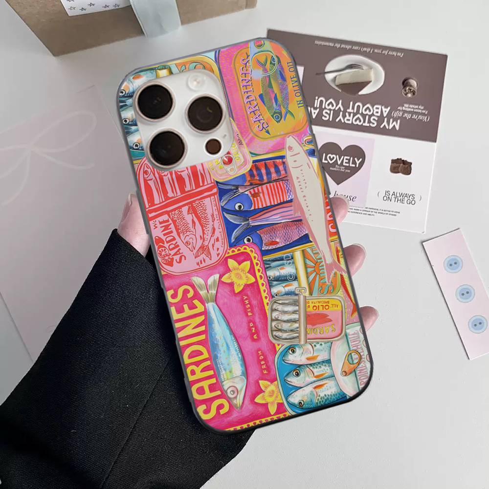 

Fish Funny Sardines Phone Case for iPhone 17 16 15 14 13 12 11 Corrugated Frosted Soft Cover Anti-Slip iPhone 17pro max
