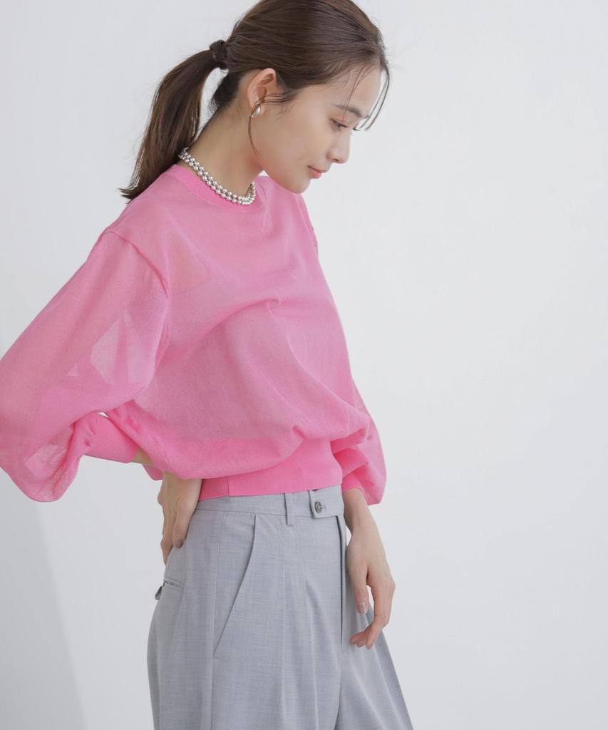 Nano Universe Sheer Volume Size Pink Pullover, S,