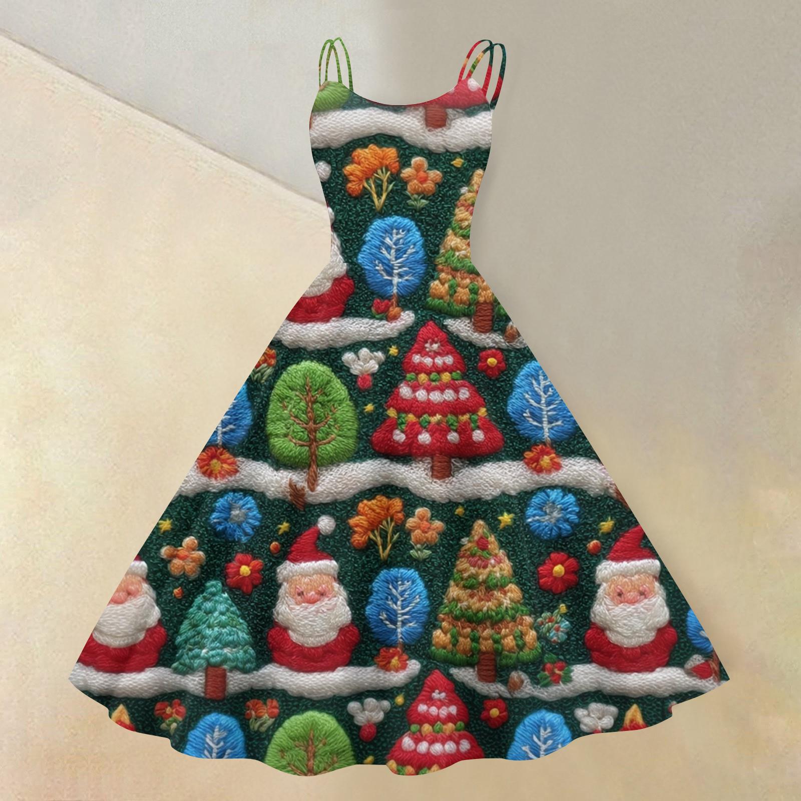 

Women s Christmas Print Sexy Off-the-Shoulder Punk Retro Dress L