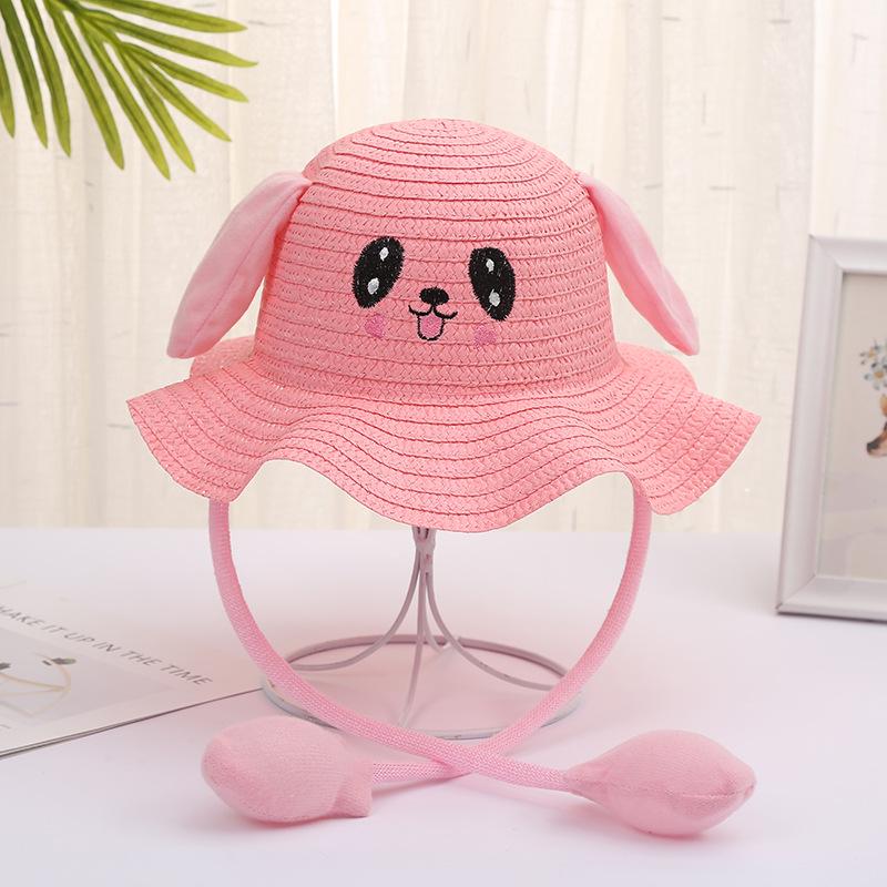 Influencer Style Moving Rabbit Ears Baby Sun Hat - Cute Airbag Cartoon Straw Hat for Summer Outings