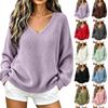 Women's Long Sleeve V-Neck Pullover Sweater Loose Fit Casual Top for Everyday Wear