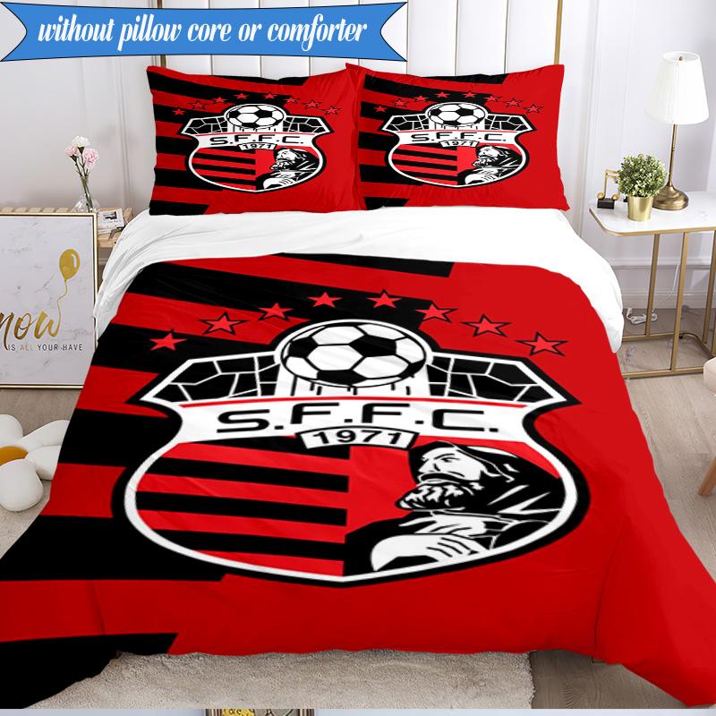 3PCS Soccer Team Crest Design Printed Soft Bedding Set,Including 1pc Duvet Cover And 2pcs Pillowcases Perfect for Bedroom, Dormitory, Fan gift