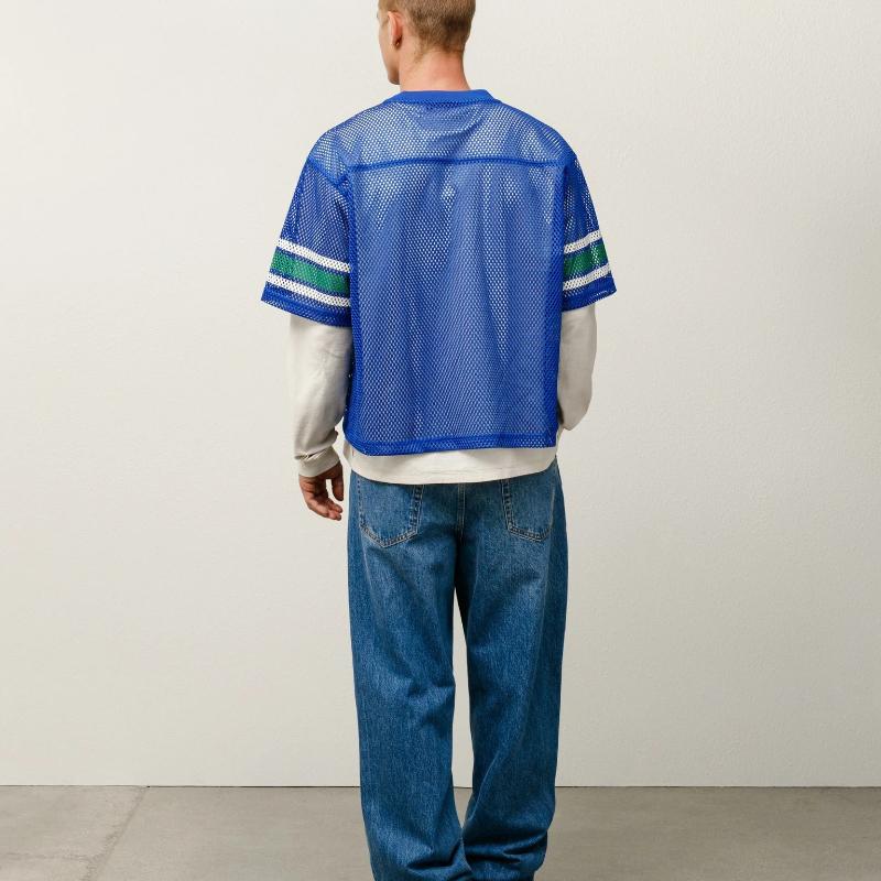 T-shirt tendance à imprimé lettre et grille respirante, style hip-hop, pour homme et femme, printemps/été