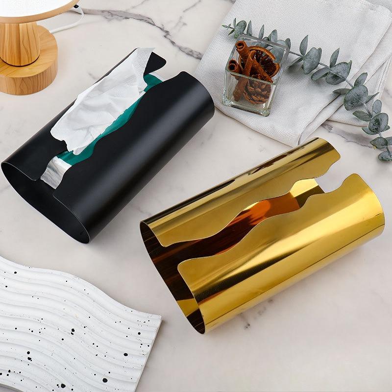 Electroplated Gold Hollowed-out Tissue Box Stainless Steel Dining Storage Cylinder Living Room Metal Tissue Box Home Decoration