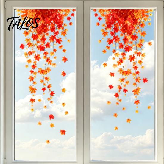Decorative Maple Leaves for Windows 2Pcs Fall Window Clings, Hanging Leaf Decals, Reusable Autumn Thanksgiving Glass Stickers Static Party Supplies