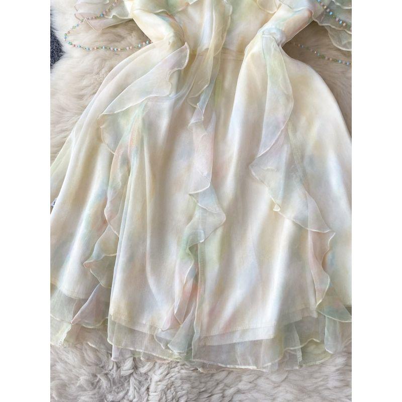 Retro Atmosphere Mesh Fairy Dress Halter Spaghetti Straps