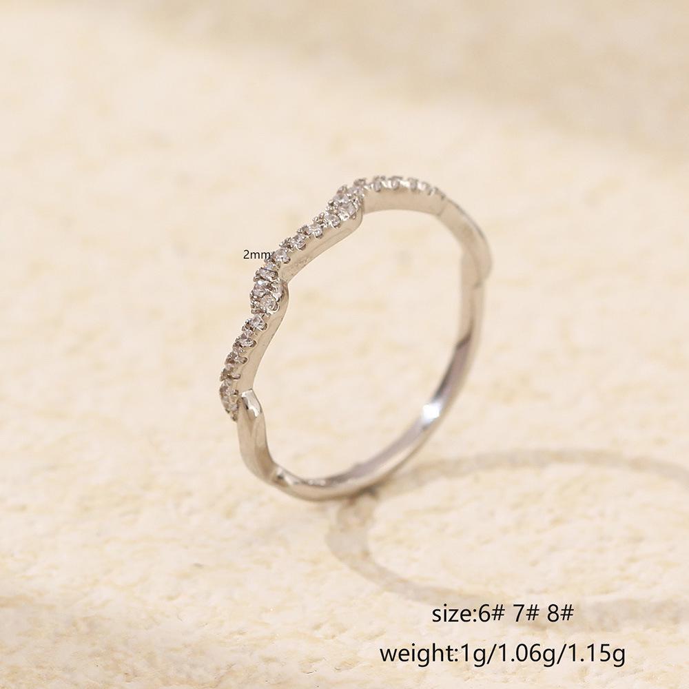 TYJ0339 S925 Sterling Silver Wavy Diamond Ring - Ultra-Fine, Minimalist Stacking Midi for Women's Index Finger
