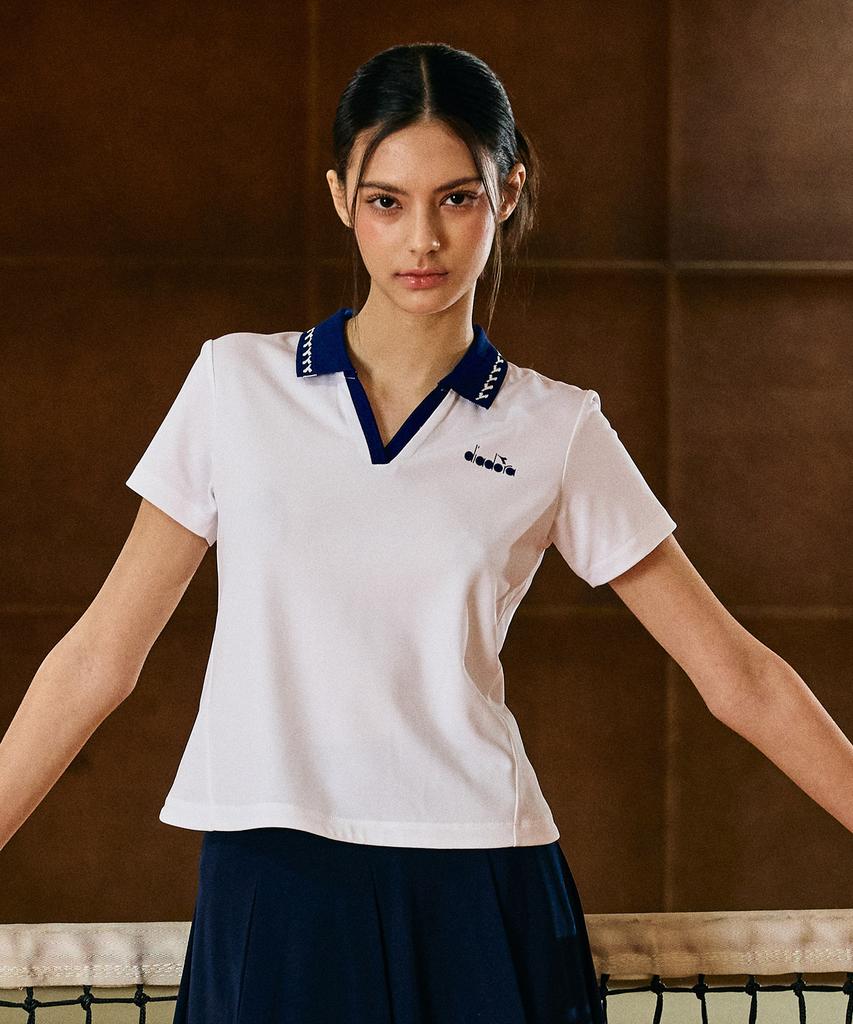 Diadora Classic Tennis Pk Collared Short Sleeve T-Shirt Women Off White
