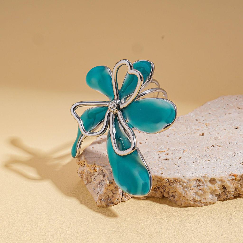 Tropföl Blume Offener Ring aus Edelstahl - Modisches Vielseitiges Nischendesign für Damen