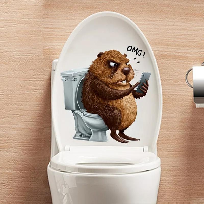 1 PC Funny Animal PVC Toilet Seat Stickers Monkey Zebra Giraffe Decals Waterproof Bathroom Wall Door Decor Creative Removable Decals