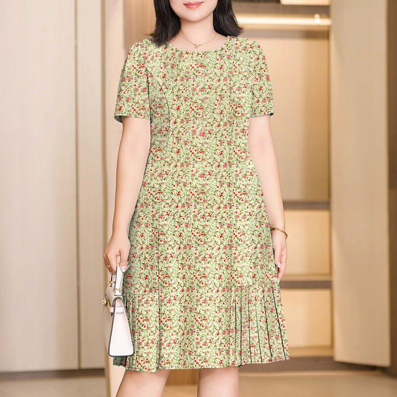 

ZANZEA Women Casual Round Neck Floral Print Short Sleeve Dres абрикосовий