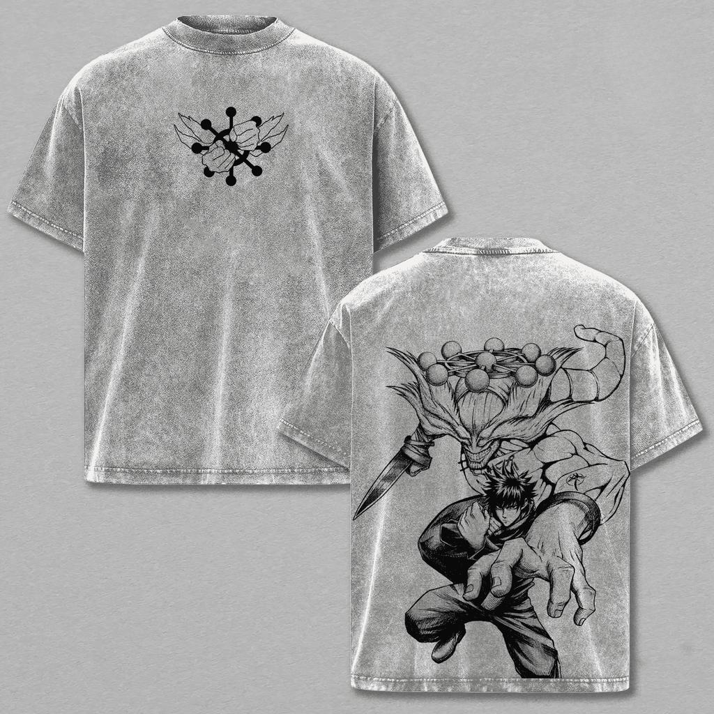 Jujutsu Kaisen Makora T-shirt For Men's Clothing Anime Printed Washed Oversized T Shirt Short Sleeve 100% Cotton Tees Tops