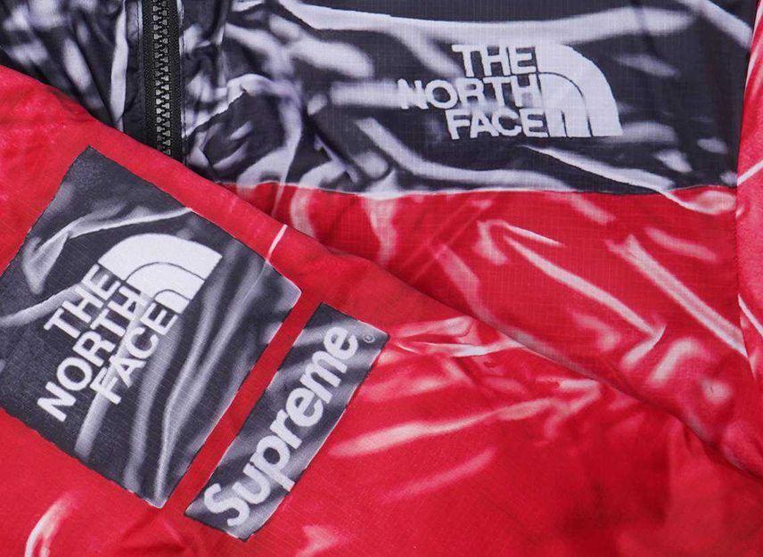 Supreme The North Face Trompe Loeil Printed Nuptse Jacket Red