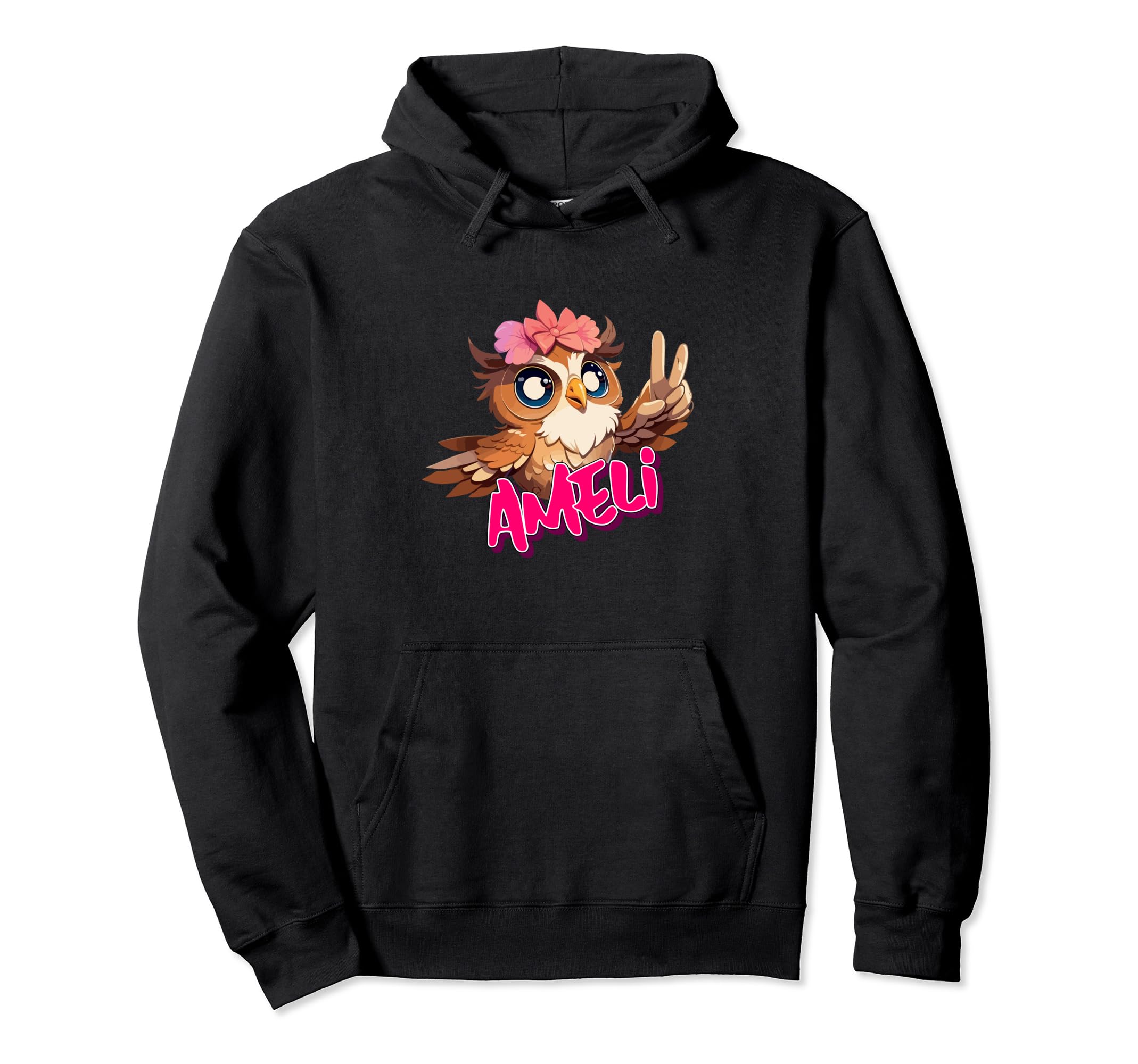 AMELI - Adorable girl name with cute OWL hoodie