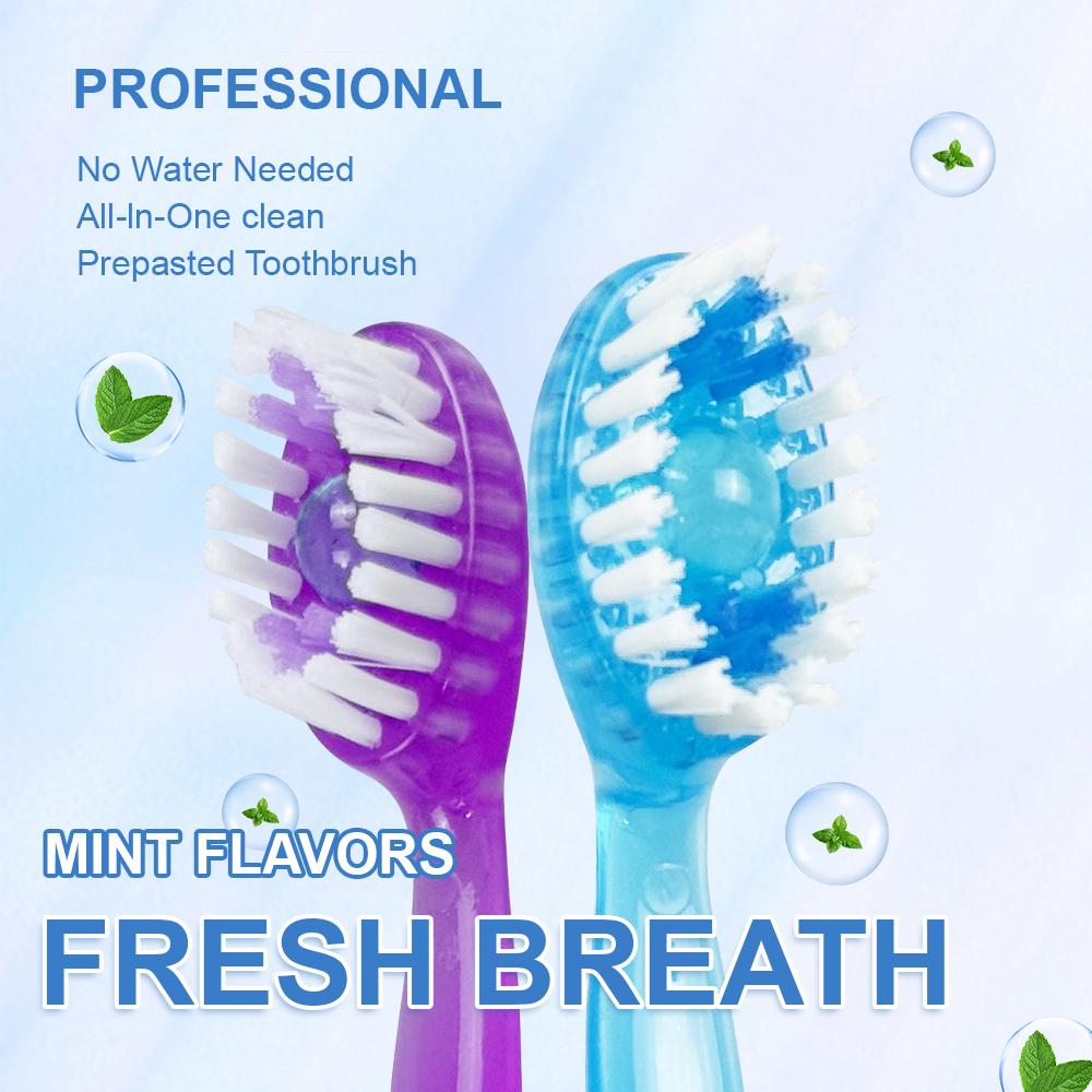 12pcs Portable 5 in 1 Travel Toothbrush Set Dental floss Disposable Mini Tooth brush with Toothpaste Tongue Scraper Flosses Kit
