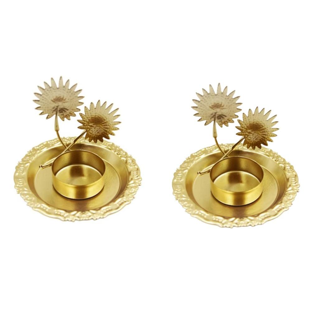 2 Pcs Exquisite Leaf Candlestick Stand Gold Iron Candle Holder Plant Shape Candlestick  Desktop