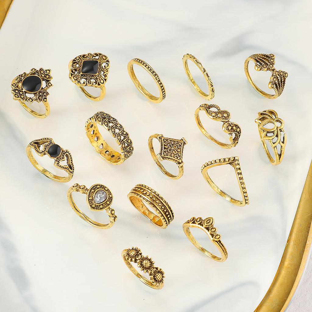 Fifteen Pieces of Personalized Trendy Alloy Design Sense Versatile Ring Set Suitable for Women's Daily Wear
