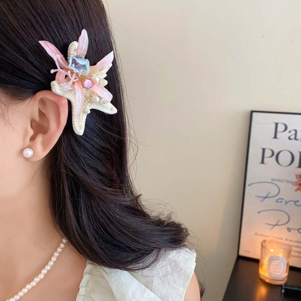 Resin Starfish Hair Clip Sweet Women Side Clip Headdress Orchid Flower Hairpin Spring