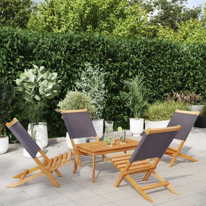 VidaXL Folding Garden Chairs Set of 4 Fabric and Solid Wood, Garden Seat, Patio Chair, Dining Chair of 3214640