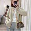 Korean Style Knitted Zipper Round Neck Cardigan - Retro Spring/Autumn Sweater