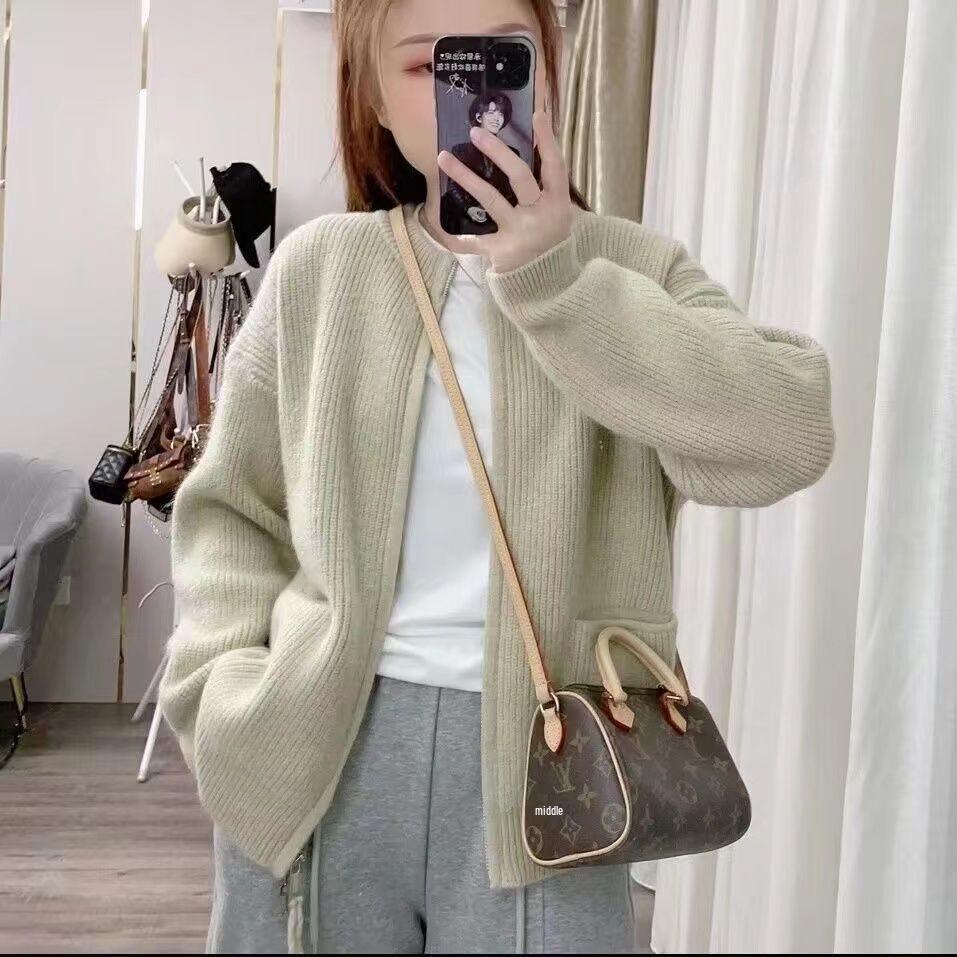 Korean Style Knitted Zipper Round Neck Cardigan - Retro Spring/Autumn Sweater