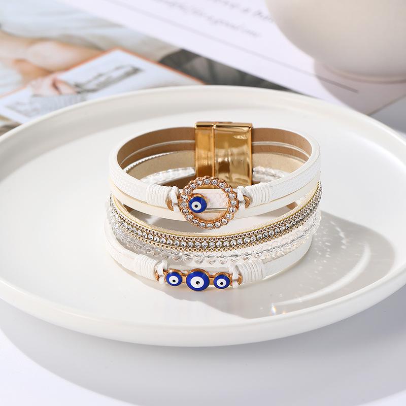 Böhmisches PU-Leder Handgeknüpftes Armband mit Magnetverschluss aus Legierung für Damen