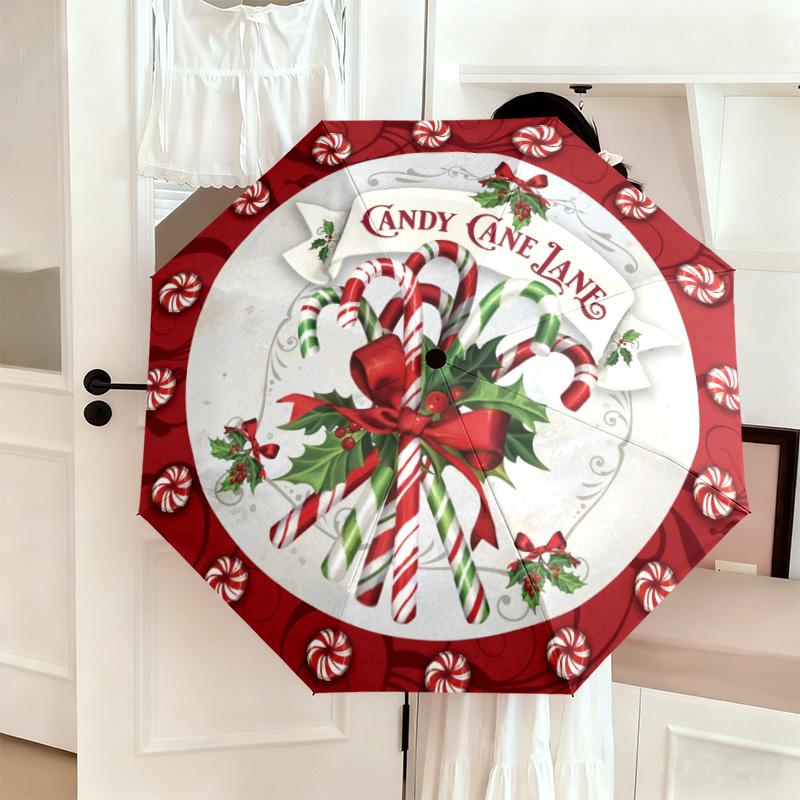Christmas gifts, bells, Santa Claus, snowman, Christmas tree umbrella, home essential, wrought iron tri-fold portable all-season outdoor umbrella H27