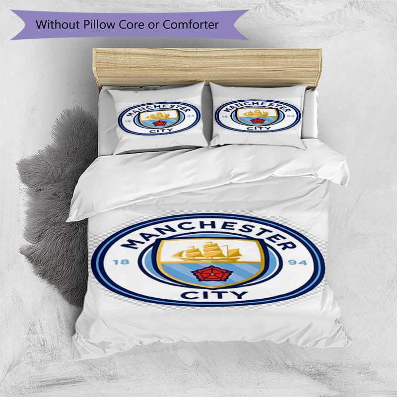 3pcs Duvet Cover Set (1*Duvet Cover + 2*Pillowcase, Without Core),Manchester City FC Print Bedding Set, Bedroom Decor, All‑Season, Birthday Gift