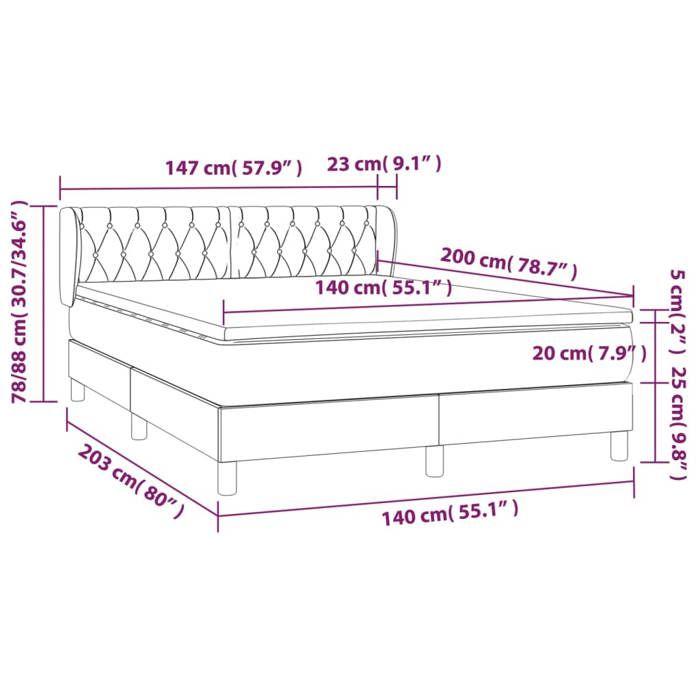 VidaXL Lit à sommier tapissier avec matelas Gris clair 140x200cm Tissu - Modèle 3126485