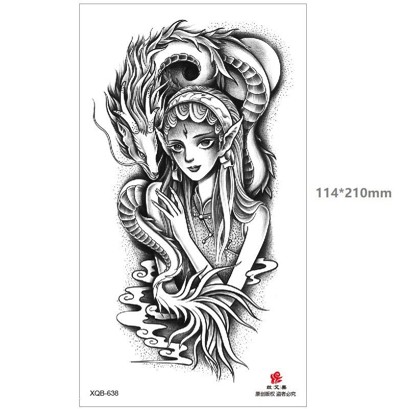 Dragon Wolf Tiger Black Water Transfer Simulation Disposable Temporary Half-Arm Animal Set Tattoo Sticker