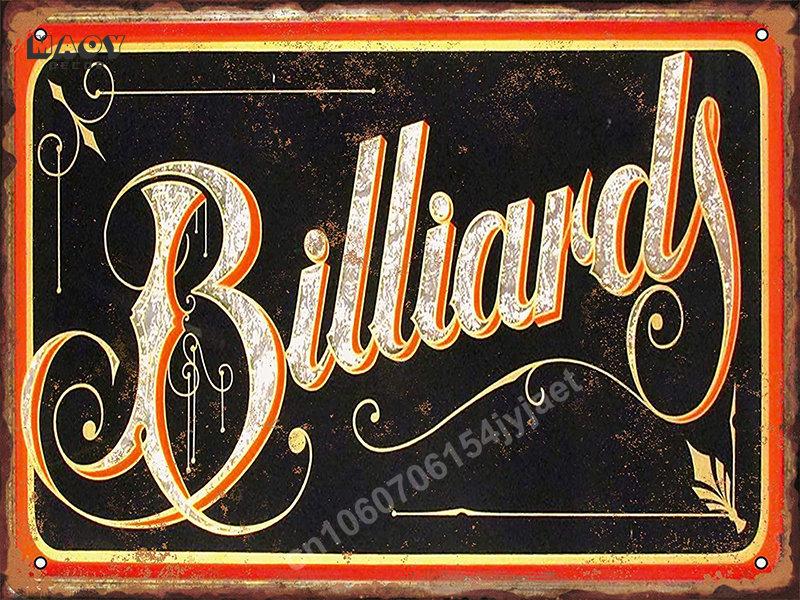 Retro Billiards Club Tin Sign Cafe Bar Beer Pub Snacks Wall Art Decoration Man Cave Vintage Metal Tin Signs Paintings Plates