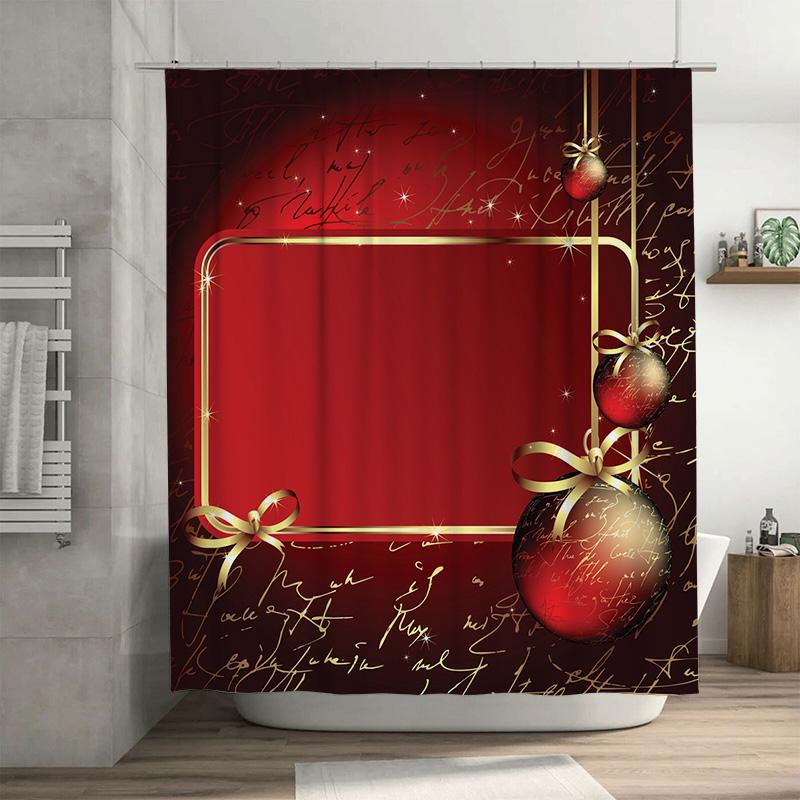 

Tu Elegant Christmas Shower Curtain Red Holiday Backdrop Festive Bathroom Decor Modern Waterproof Fabric Washable Home Textile W60H190(CM)-1 Pcs