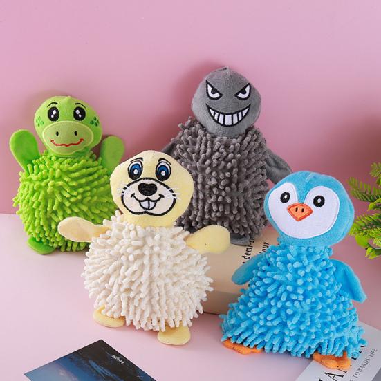 Squeaky Plush Dog Toy Mop Animal Design Stuffed Crinkle Pet Chew Toy Interactive Puppy Teething Toy for Small Dogs