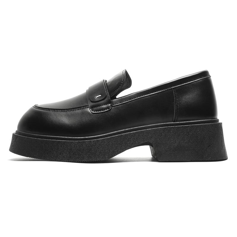 British Style Platform Loafers Men  Plus Size Round Toe Single Shoes Male Thick Bottom Pu Leather Shoes
